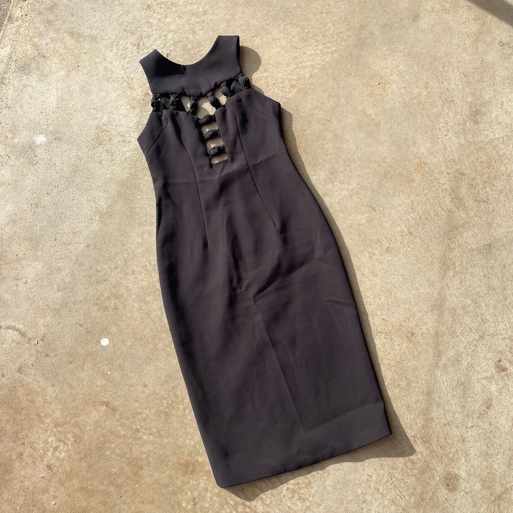 BY JOHNNY Women’s Open Knot Front Black MIDI Dress Size 10 - Picture 4 of 6